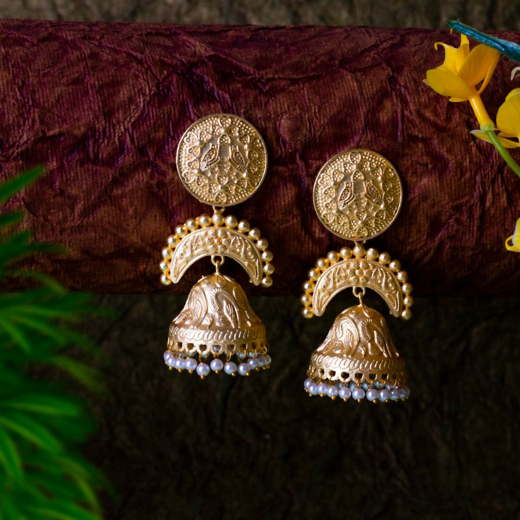 Joban Fashion Women Matte Gold Brass Jhumka | Grocsy