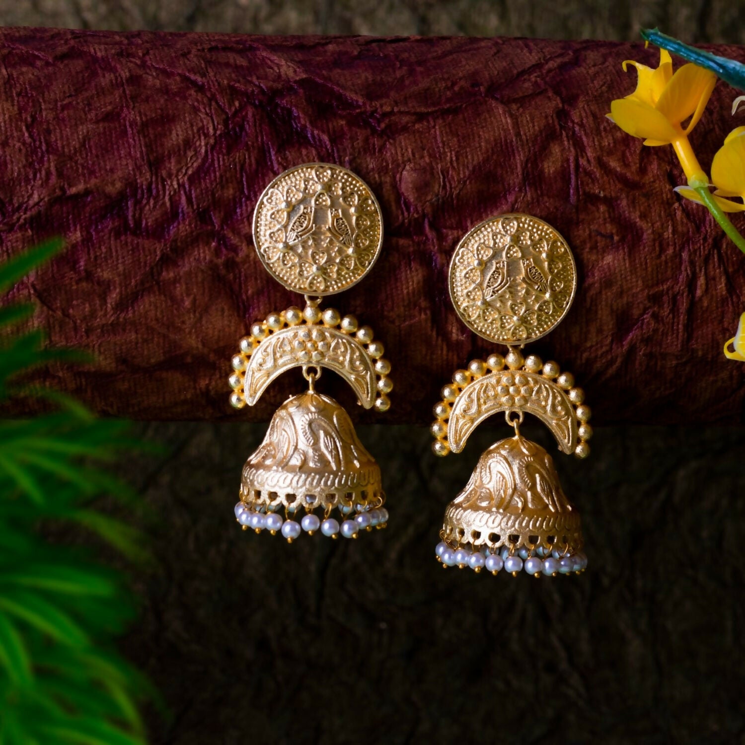 Joban Fashion Women Matte Gold Brass Jhumka | Grocsy