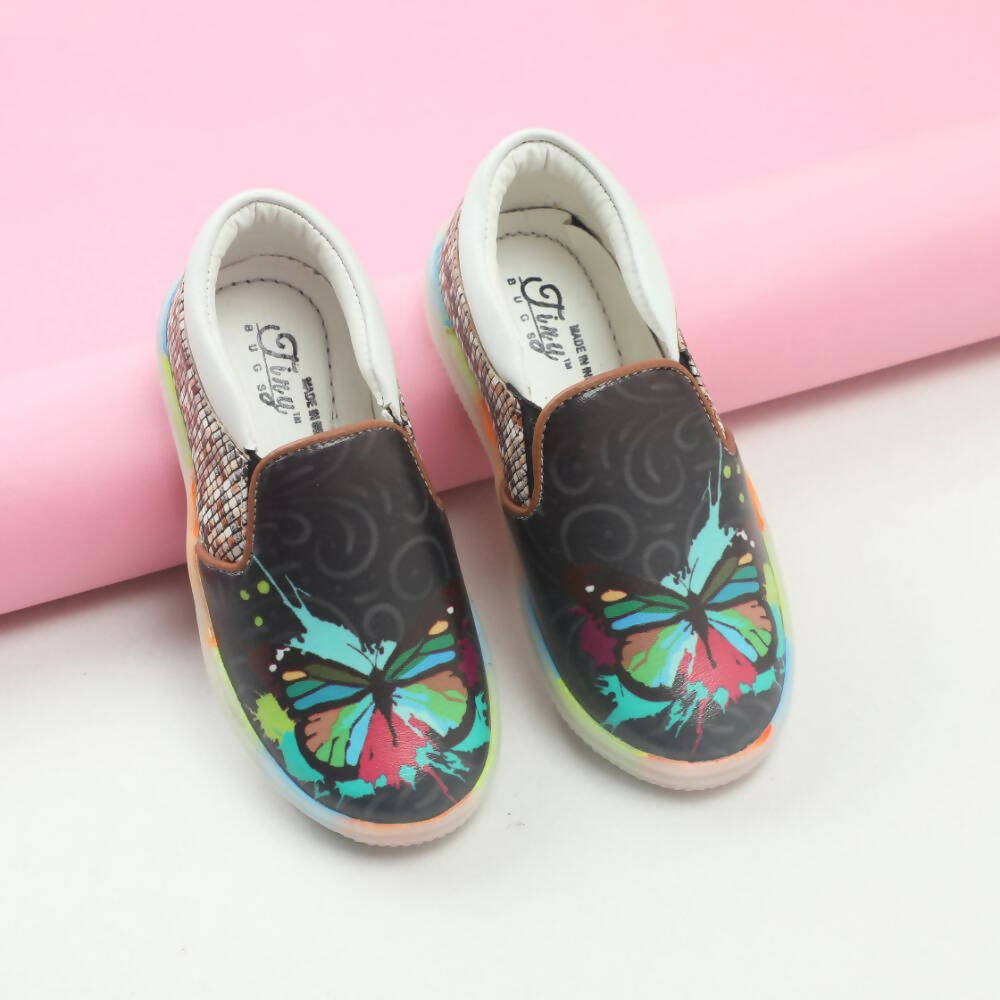 Tiny Bugs Unisex Butterfly Printed Slip Ons Sneakers - Black | Grocsy