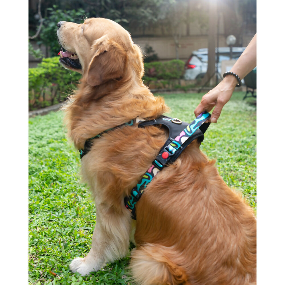 Waggety Adjustable Full Body Dog Harness - Comfortable Fit, Lightweight Polyester, Black | Grocsy