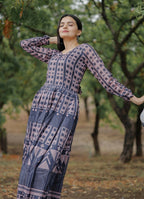 Jyoti Fashion Women's Navy Blue Heavy Digital Printed Pure Chanderi Anarkali Dress | Grocsy