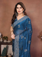 Teeya Creation New Trendy Party Wear Soft Satin Chiffon Saree-Blue | Grocsy