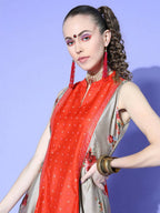 Ahalyaa Women Beige Colour Chanderi Digital Printed Kurta Palazzo Set | Grocsy