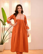 The52 Women's Beautiful Viscose Rayon Fabric Thread Work Flared Kurta Pant Set | Grocsy