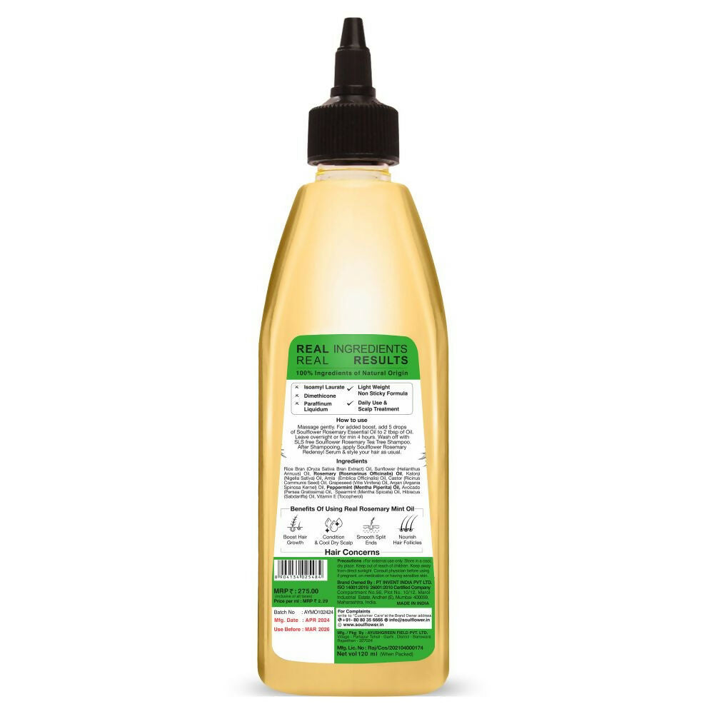 Soulflower Rosemary Mint Hair Growth Oil For Hair Fall & Dandruff Control, Light Hair Oil | Grocsy