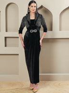 Joban Fashion Women Black Velvet Hand Embellishment Stitched Dress | Grocsy