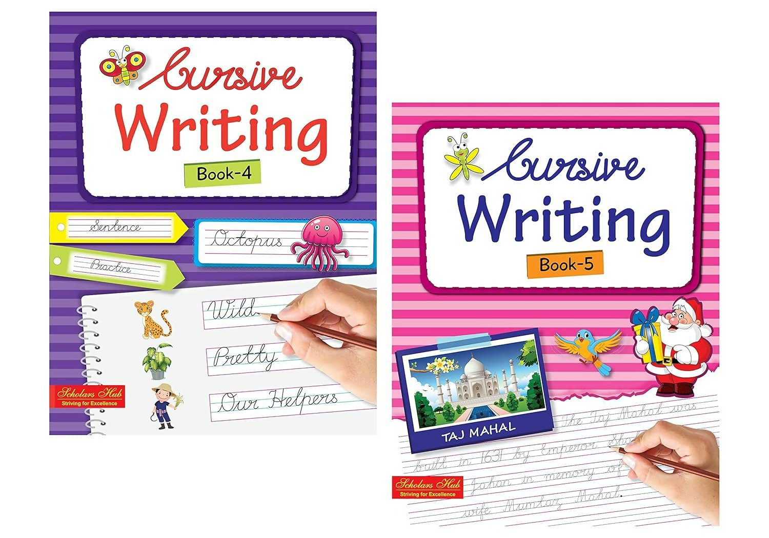 Scholars Hub Cursive Writing Books Combo (Vol. 4,5) (For Ages 8-10) (Sentences) | Pack Of 2 Books | Grocsy