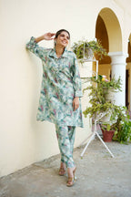 Vaasva Women Mint Muslin Printed Shirt & Pant Set | Grocsy