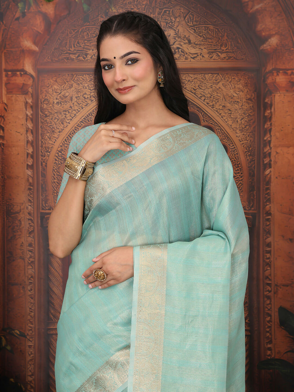 Shree Shyam Fashion Organza Rama Green Saree | Grocsy