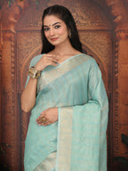 Shree Shyam Fashion Organza Rama Green Saree | Grocsy