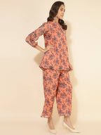 Janasya Women's Peach Chiffon Lurex Floral Printed Festive Regular Co-ords | Grocsy