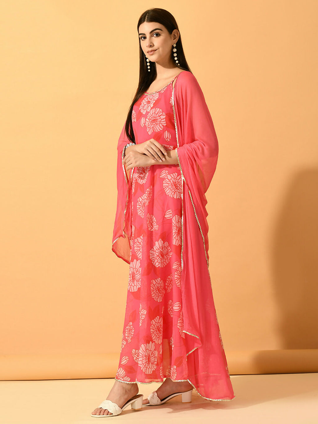 Myshka Women's Pink Festive Flared Anarkali Kurta With Dupatta sets | Grocsy