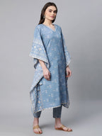 Ahalyaa Beige Pure Cotton Floral Printed Kaftan Kurta | Grocsy