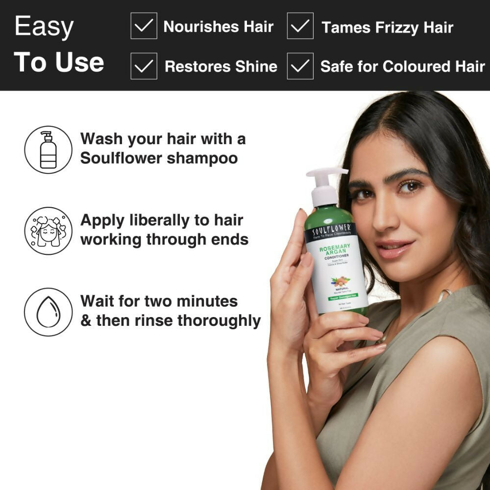 Soulflower Rosemary Argan Conditioner for Dry & Frizzy Hair, Damage Repair, Cocoa & Shea Butter | Grocsy