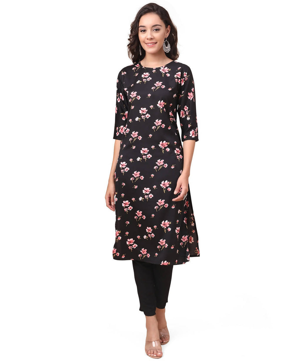 Vamika Black French Crepe Printed Party Wear/Casual Wear Kurti | Grocsy