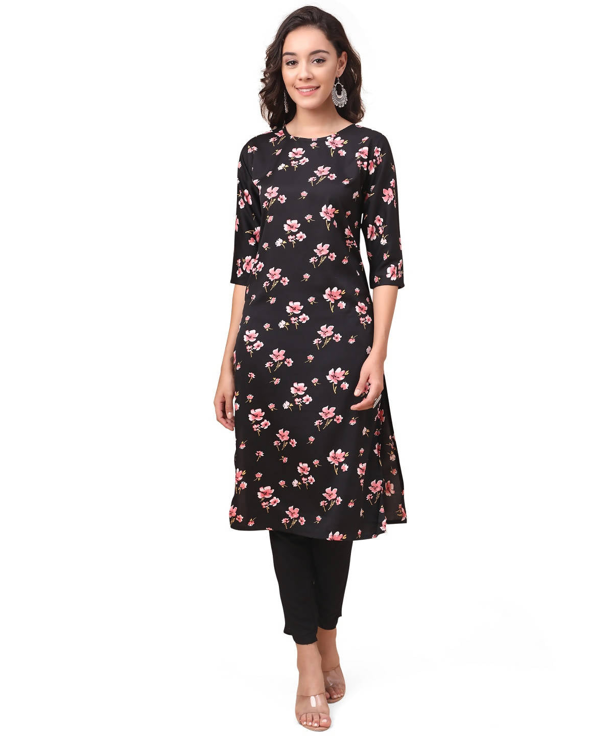 Vamika Black French Crepe Printed Party Wear/Casual Wear Kurti | Grocsy
