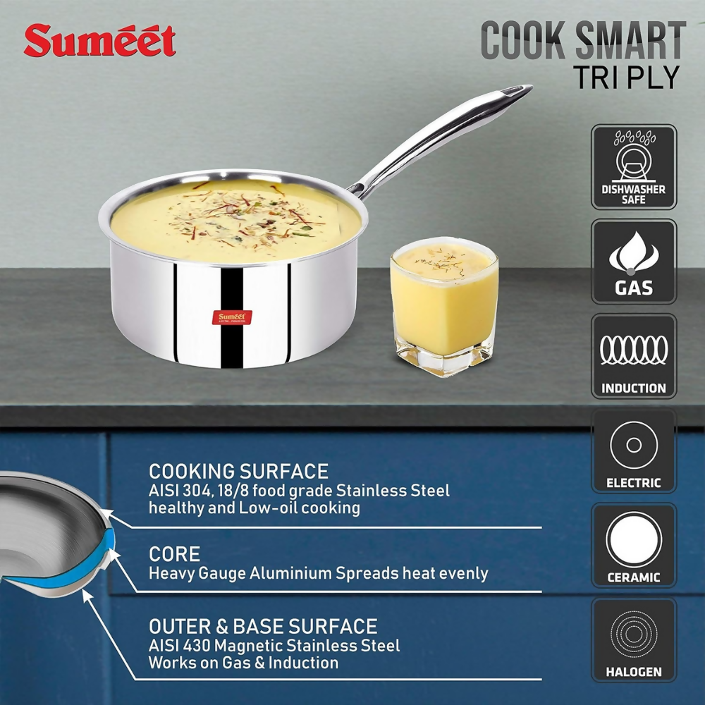 Sumeet Cook Smart Triply Steel-Aluminium-Steel - 3 Layers Sauce Pan | Grocsy