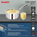 Sumeet Cook Smart Triply Steel-Aluminium-Steel - 3 Layers Sauce Pan | Grocsy