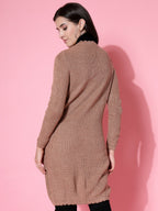 Women Self Design Long Brown Acrylic Winter Shrug - Wool Trees | Grocsy
