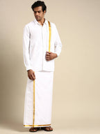 Ramraj Cotton Mens Wedding Set White Regular Dhoti, Shirt & Towel | Grocsy