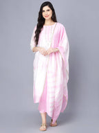 Myshka Women Pink Striped Empire Kurti with Trousers With Dupatta | Grocsy