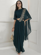 Joban Fashion Green Georgette Drape Skirt Set | Grocsy
