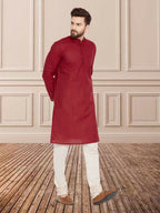 Even Apparels Men's Pure Cotton Maroon Kurta | Grocsy