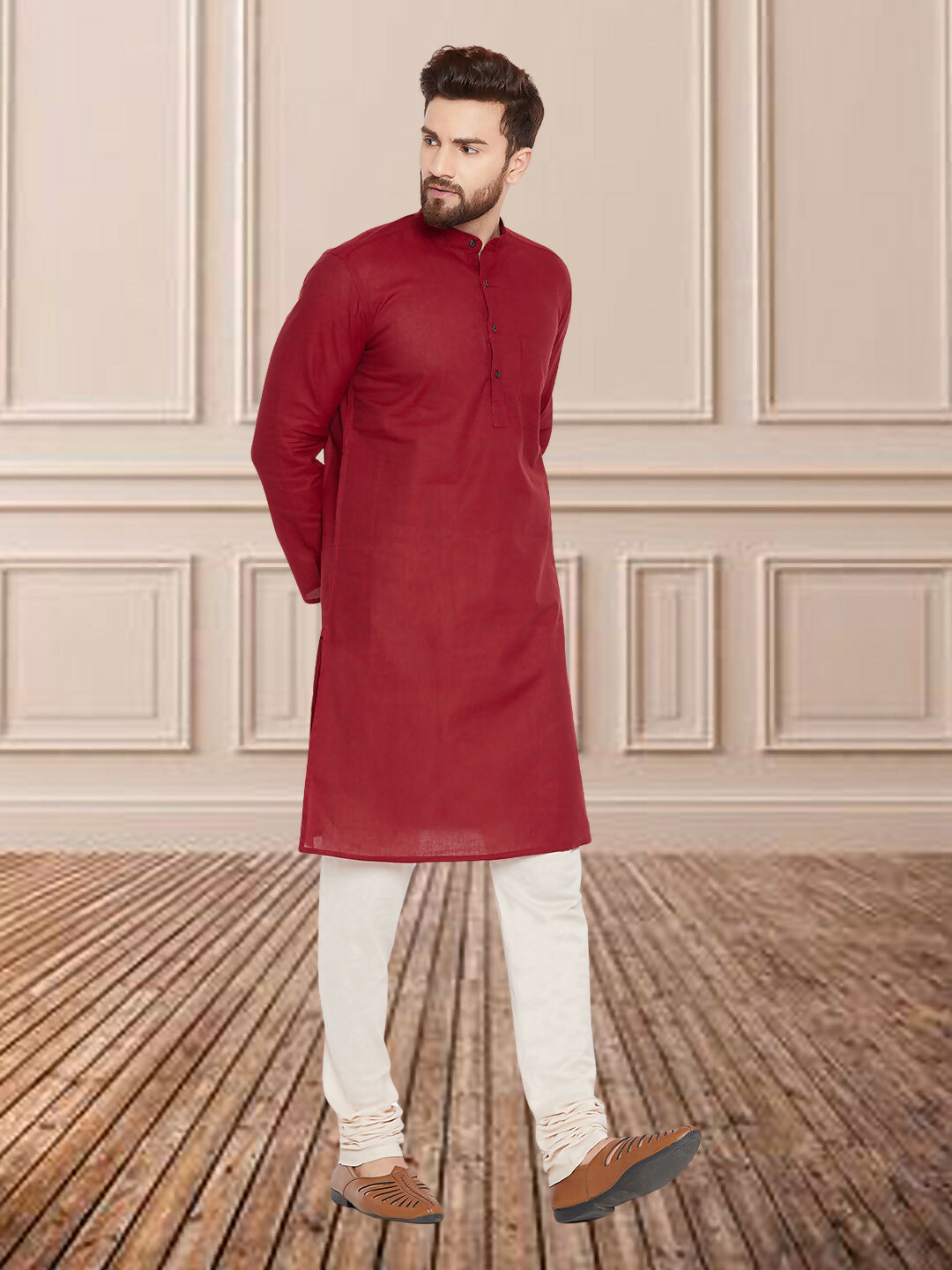 Even Apparels Men's Pure Cotton Maroon Kurta | Grocsy
