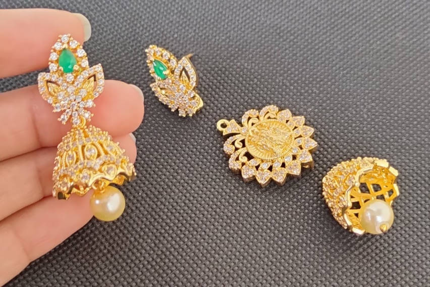 AD Emeralds Designer 4 in 1 Earrings | Grocsy