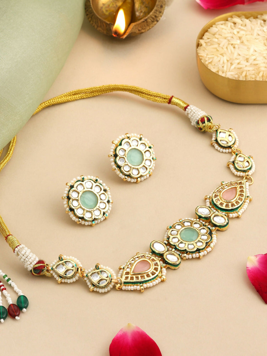 Ruby Raang Kundan Choker Neckpiece With Matching Studs | Grocsy