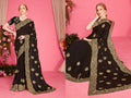 PR Fashion Black Fendi Two Tone Silk Heavy Zari Embroidery Work With Heavy Zircon Work Saree | Grocsy