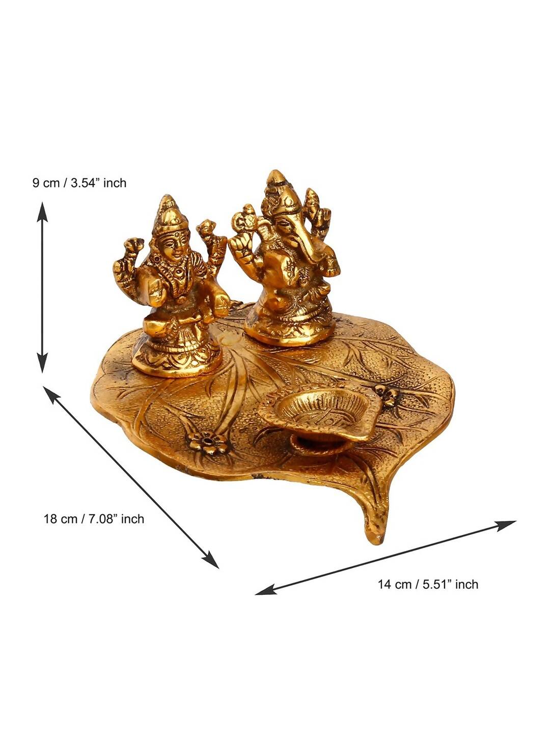 eCraftIndia Antique Gold-Toned Metal Handcrafted Laxmi Ganesh With Diya On Leaf | Grocsy