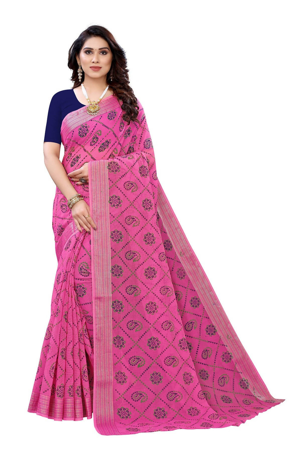 Vamika Pink and Blue Linen Jari Border Saree (CHARVI PINK) | Grocsy