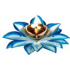 CraftVatika Brass Diya Oil Lamp Stand Lotus Kamal Patti Diyas - Sky Blue | Grocsy