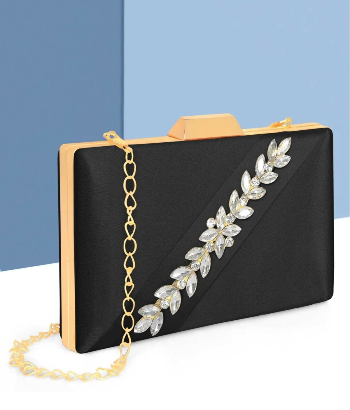 Joban Fashion Luxurious Satin Evening Clutch With Detachable Chain Strap - Black | Grocsy