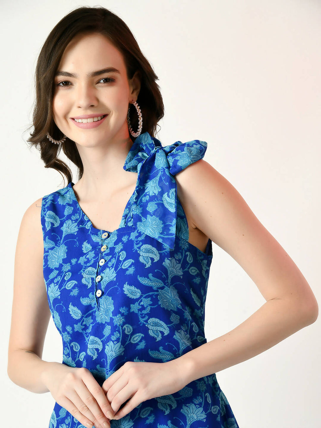 Myshka Women's Blue Fit and Flare Printed Dress | Grocsy
