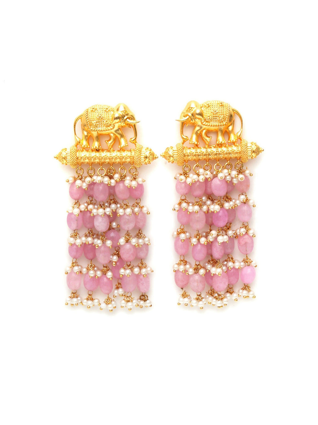 Long Layered Earrings with Elephant Motifs (Pink) - Ruby Raang | Grocsy