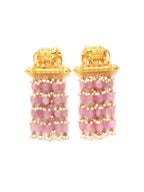 Long Layered Earrings with Elephant Motifs (Pink) - Ruby Raang | Grocsy
