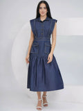 Joban Fashion Blue Denim Midi Dress | Grocsy