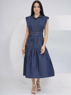 Joban Fashion Blue Denim Midi Dress | Grocsy