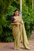 Olive Jute Silk Woven Design Saree with Unstitched Blouse - A2M | Grocsy