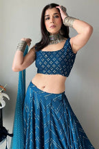 Jyoti Fashion Blue Thread Embroidery Georgette Designer Lehenga Choli with Dupatta | Grocsy