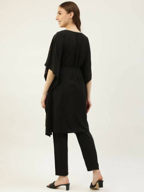 FIORRA Women's Black Poly Crepe Kaftan Type Kurta Set | Grocsy
