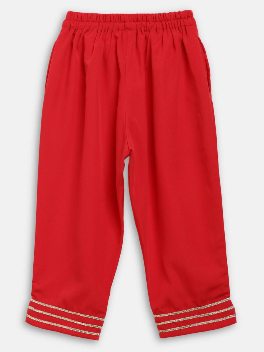 Ahalyaa Red Georgette Ruffel Kids Top With Bottom For Girls | Grocsy