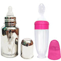 Goodmunchkins Stainless Steel Feeding Bottle With Spoon Food Feeder for Baby Anti Colic Silicon Nipple Feeder 300 ml Combo Pack-Pink | Grocsy