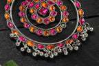 Mominos Fashion Johar Kamal Women's Pink & Orange Kundan Circles Earrings