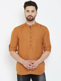 Even Apparels Brown Linen Men's Kurta With Band Collar | Grocsy