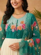 Teeya Creation Womens New Fancy Fox Georgette Heavy Quality Fabric With Handwork Teal Gown Set | Grocsy