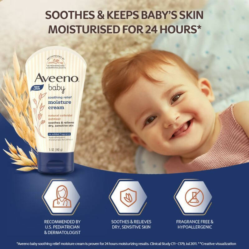 Aveeno Baby Soothing Relief Moisture Cream, 24-Hour Protection for Dry, Itchy or Sensitive Skin | Grocsy