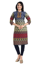Snehal Creations Multicolored Designer Digital Print Cotton Slub Fabric Long Kurti Tunic | Grocsy